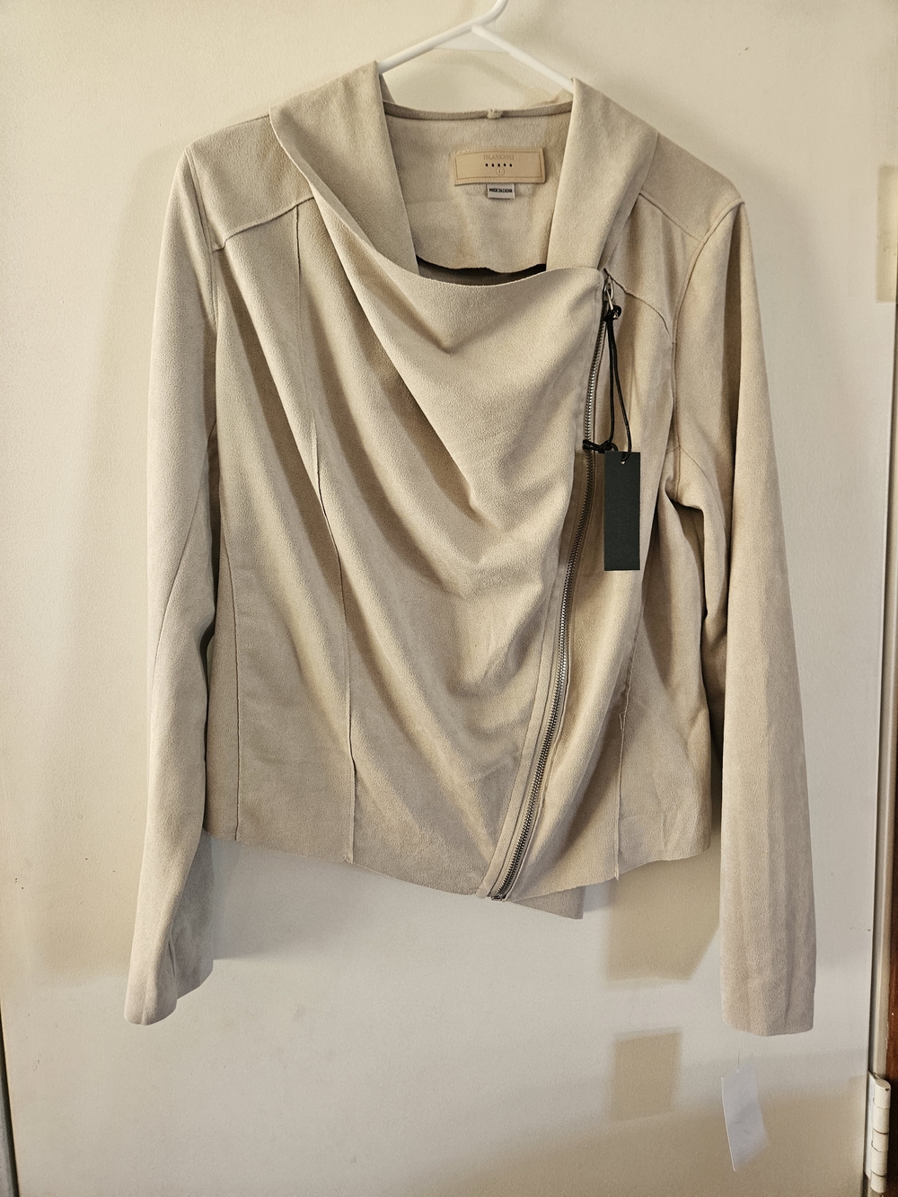 Blank NYC Beige Asymmetric Drape L Jacket